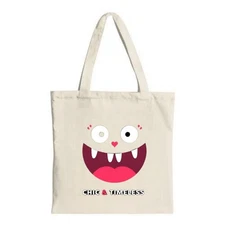 Cute Cartoon Face Canvas Tote Bag with Heart Cheek & Grinning Smile 