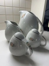 Hall China rose white collection salt and pepper, pitcher, and jug
