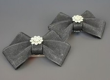 Bluette Made in France Shoe Clips Vintage Black Fabric  Rhinestones Shoe Clips