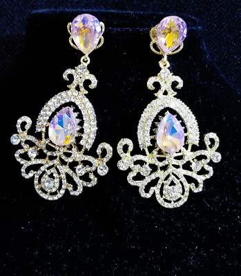 Pink Rhinestone Statement Drop Earrings Bridesmaid Prom Pageant Jewelry 3.5  in | eBay