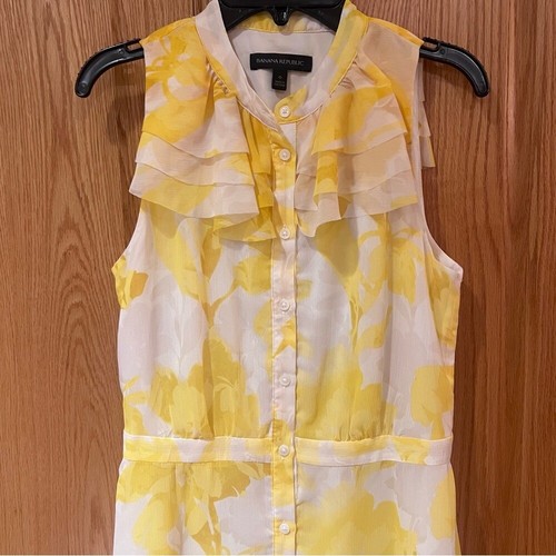 Banana Republic gelb Blumen ärmellos Button Down Rüschen Chiffon Kleid Größe 0 - Bild 3 von 10