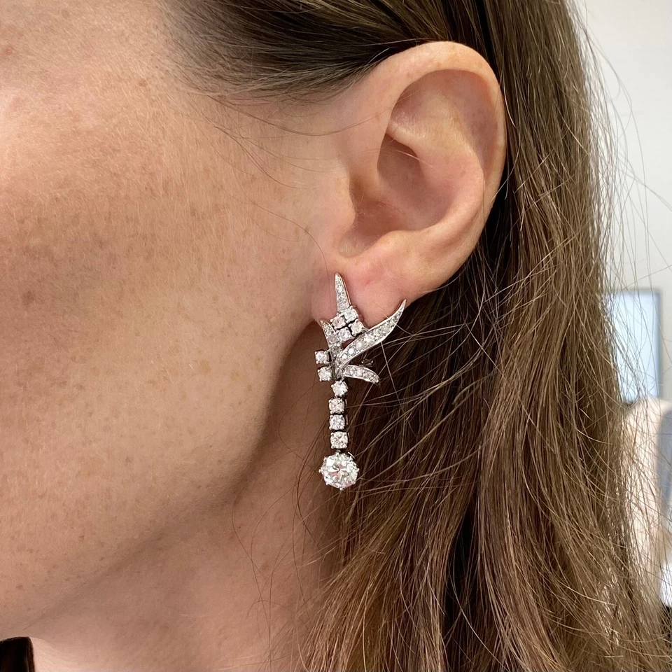 PENDIENTES ANTIGUOS EUROPEOS COLGANTES DE DIAMANTES ANTIGUOS DE COLECCIÓN; VALOR MINORISTA $42,882 Foto 2 de 4