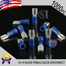 1000 Pack 16-14 Gauge Female Quick Disconnect Blue Vinyl Crimp Terminals .187"