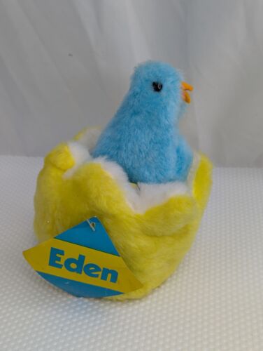 Eden Blue Bird Rattle Plush Nest Yellow 7 Inch Vintage Paper Tag Stuffed Animal