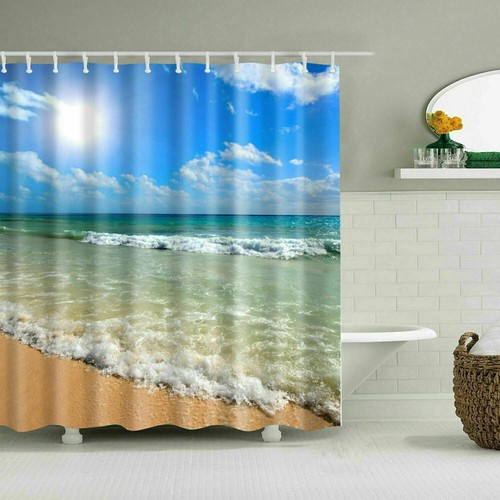 Ozean Thema Sonnenschein Strand Welle Dusche Vorhang Badezimmer Wasserdicht Stoff 71*71" - Bild 18 von 40
