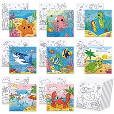 8 Packs Pre Drawn Canvas for Painting, 8" X 8" Ocean Pre Printed Canvas for K...