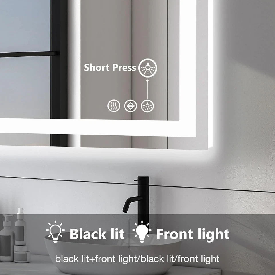 Dimmable LED Lighted Bathroom Mirror, Anti-Fog,Wall Mounted Rectangle Mirror - Image 4 of 4
