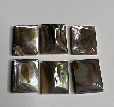 6 Pieces Genuine Abalone Mother Of Pearl Rectangle Cabochon Gemstones Jewelry
