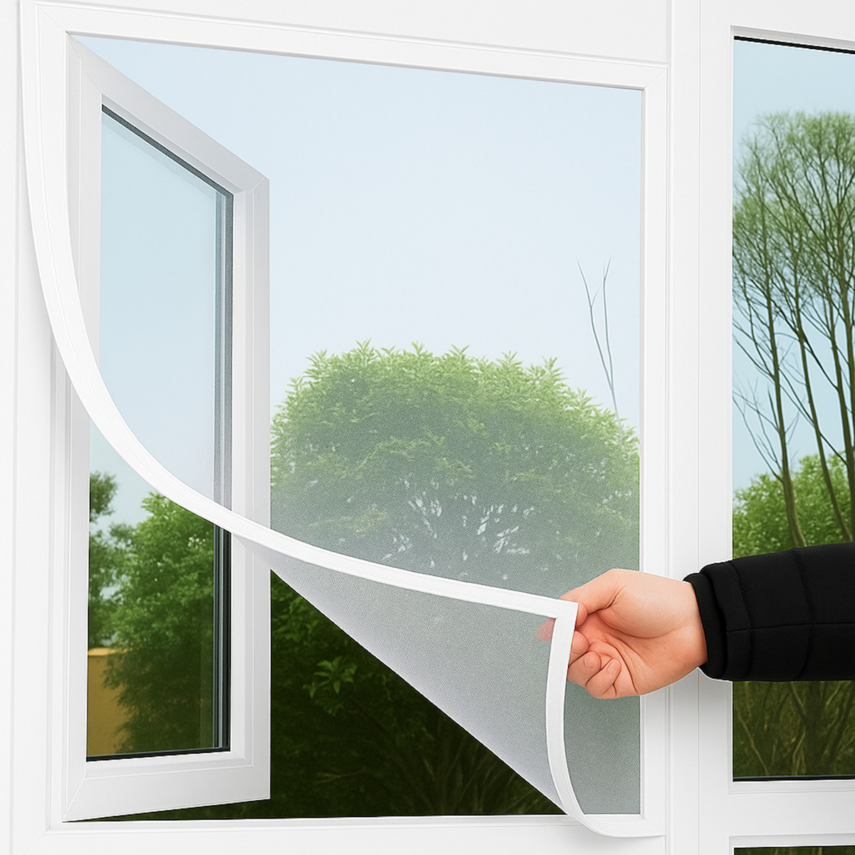 Large Mesh Window Fly Screen – Bug Mosquito Netting With Self-Adhesive Tape – 130cm X 150cm
