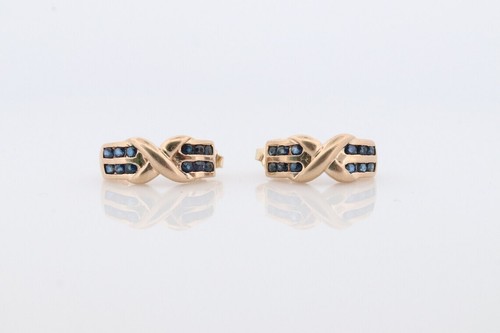 14k Sapphire cross X Dangle earrings. Criss X Channel set Sapphire hoop earring - Picture 6 of 6