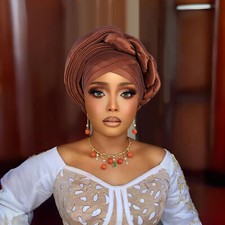 African Hat Women Aso Oke Headwear Headtie Nigeria Wedding Head Wrap Bonnet Cap