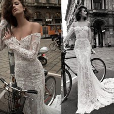 Lace Mermaid Wedding Dresses Long Sleeves Appliques Backless Bridal Gowns Custom