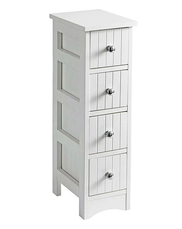 Bathroom Furniture White Slimline 4 Drawer Unit Cabinet Storage Space-Saving