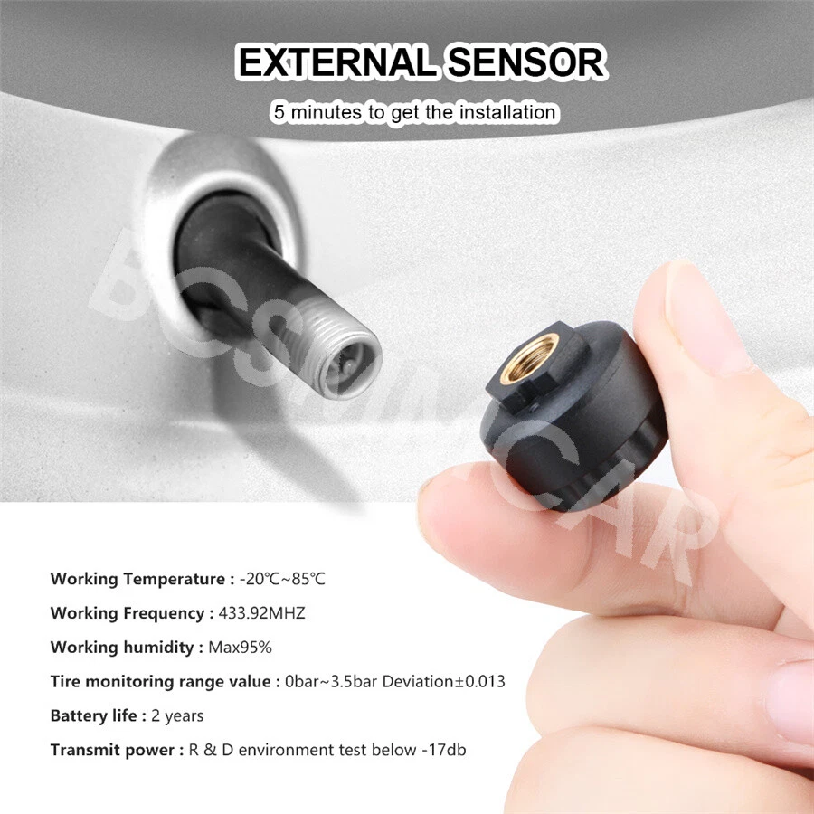 TPMS Car Tire Pressure Monitoring System Security Alarm LCD Display W/4 Sensors - Image 4 of 4