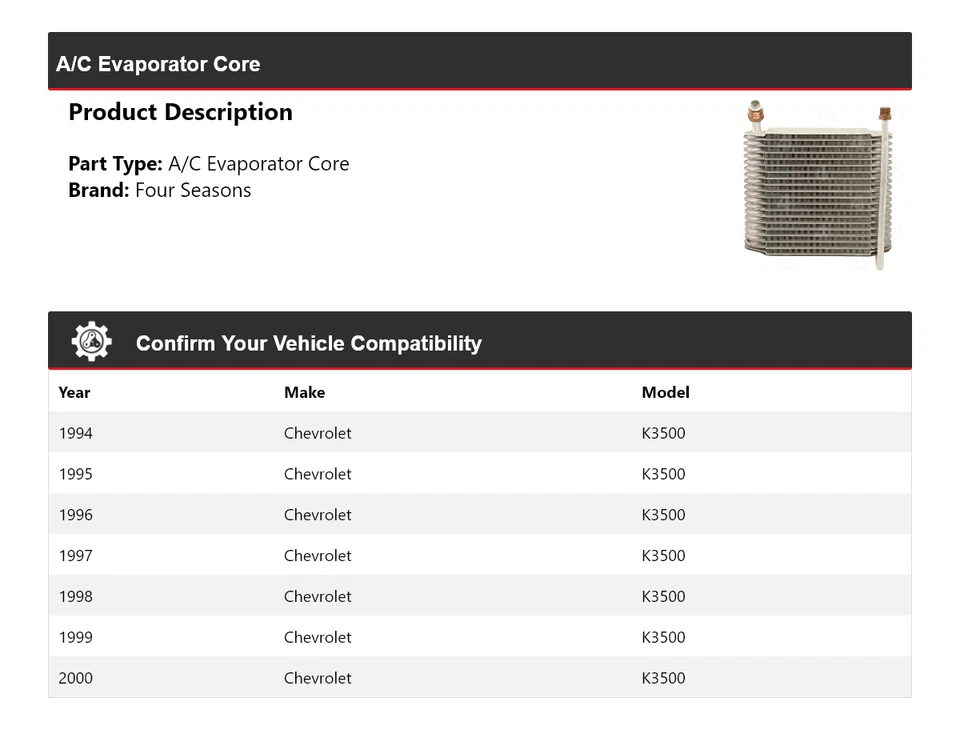 For 1994-2000 Chevrolet K3500 A/C Evaporator Core 4 Seasons 1995 1996 1997 1998 - Image 2 of 4