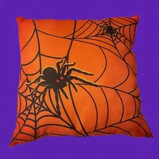 Halloween Decor Spider Throw Pillow - Orange 17”x17” Plush