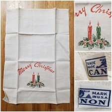 Vintage 1950s ? Unused CANNON MERRY CHRISTMAS White Hand Towel Made in USA