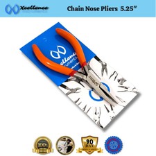 Xcellence Chain Nose Pliers Jewelry Making Tool, Orange PVC Non-Slip Grip, 5.25"