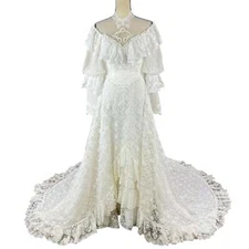 Vintage Bohemian Lace Wedding Dress Size XS