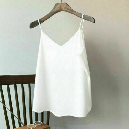 Damen Satin Seide Camisole Tank Top Träger V-Ausschnitt Träger Unterhemd Freizeit Basic Top - Bild 12 von 36