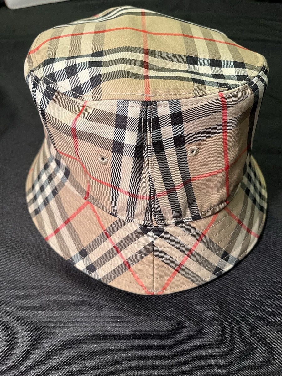 BURBERRY ITALY MADE UNISEX BUCKET HAT CAP CHECK STRIPE SIZE LARGE