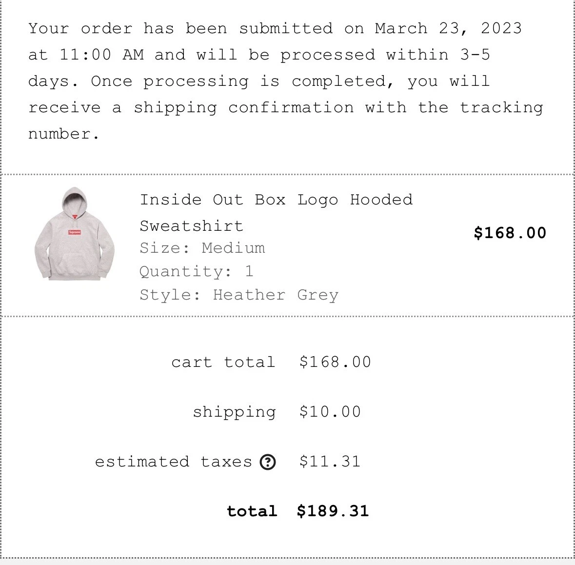 Supreme Inside Out Box Logo Hoodie Heather Grey Size M | eBay