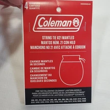 Coleman String Tie #21 Mantles Propane Gas Lantern Single Pack 4 3000006549