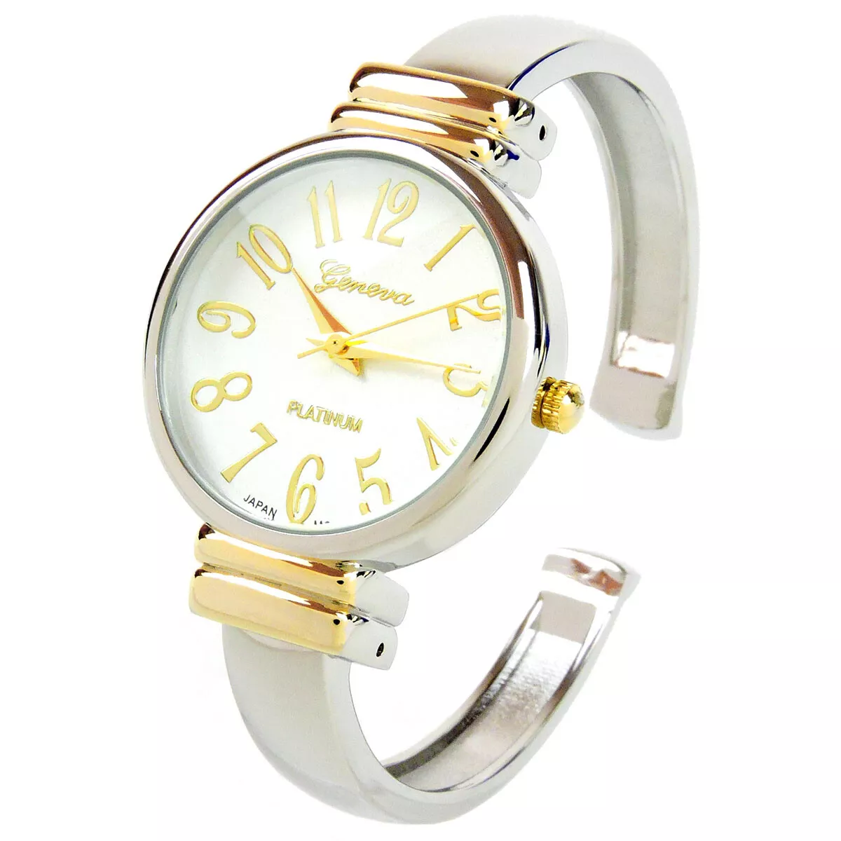 2Tone Metal Band Slim Case Women s Bangle Cuff Watch