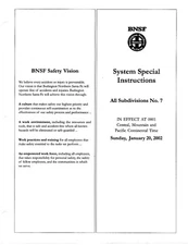 BNSF BURLINGTON NORTHERN SANTA FE SYSTEM SPECIAL INSTRUCTIONS #7 1/20/2002 NEW  