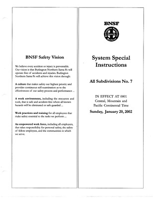 BNSF BURLINGTON NORTHERN SANTA FE SYSTEM SPECIAL INSTRUCTIONS #7 20.01.2002 NEU  