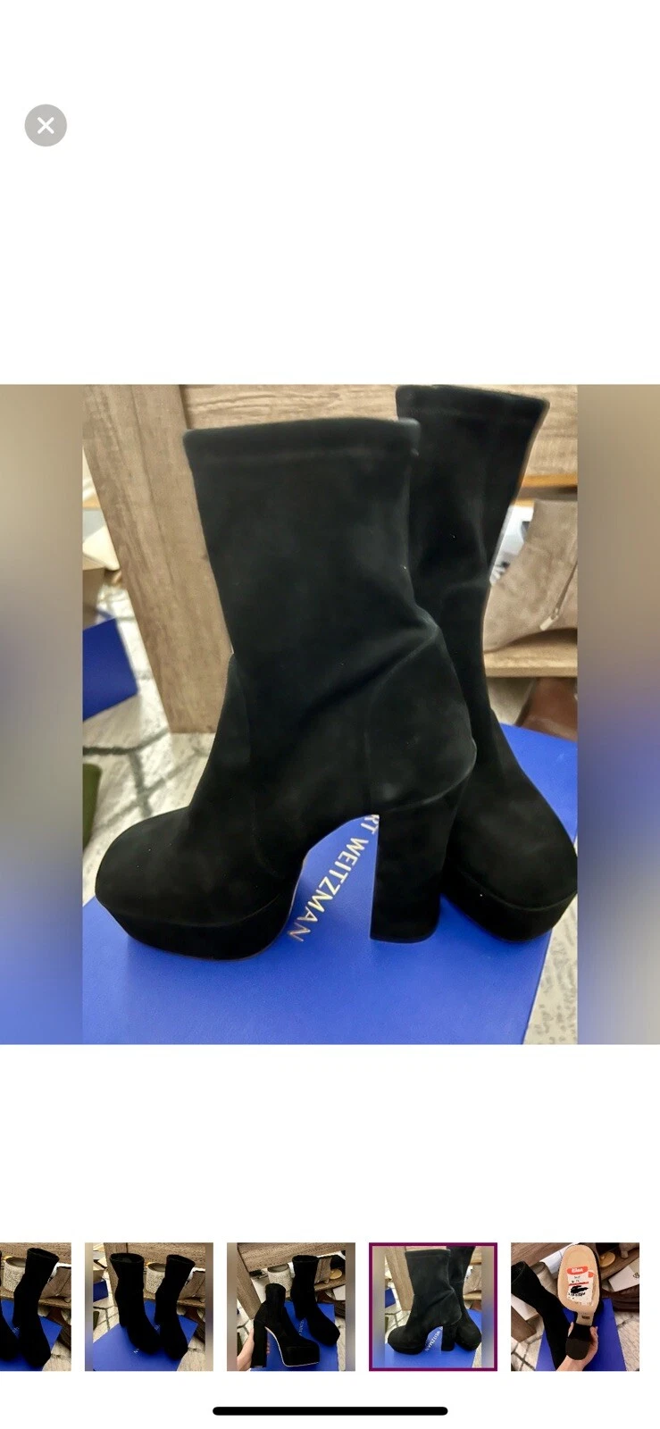 $695 Stuart Weitzman Womens Black Skyhigh Platform Boot Shoes Size 9US