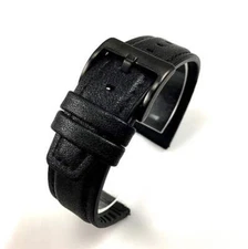 Black Leather Watch Strap Quick Release Band With Black Steel Buckle #1516