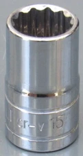 POWERBUILT TOOLS, 1/2" DRIVE CHROME SHALLOW SOCKET, 15MM METRIC, 12 PT