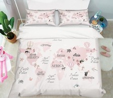 Image of 3D Pink World Map KER609 Bed Pillowcases Quilt Duvet Cover Double Luna