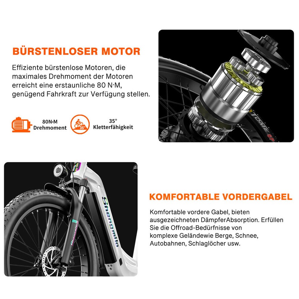 GUNAI GN26 Bicicletta Elettrica Per Adulti, 26 Pollici Bicicletta Da - Foto 7