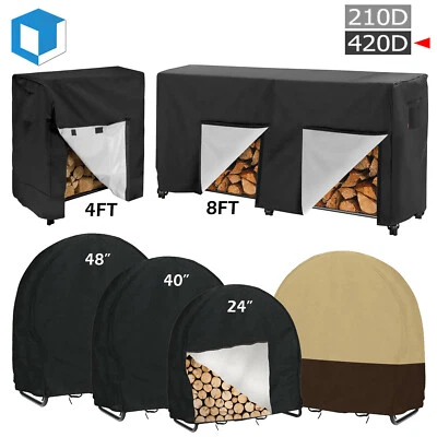 4/8FT Wood Log Rack 40" Firewood Log Hoop Cover Sun Protector Waterproof Storage - Image 1 of 4