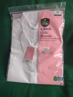 Mädchen 2er Pack Schuluniform Bluse weiß Shirts Kurzarm Größe Alter 6-7 Jahre
