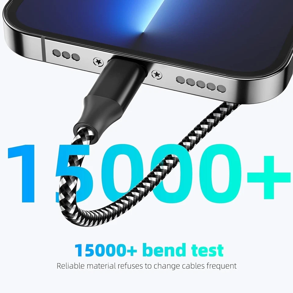 3PCS Nylon Braided Lightning to USB Charging & Data Sync 6FT Cable MFi Certified - Image 3 of 4