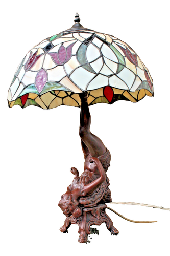 Tiffany style lamp with heavy bronze figurative base - Picture 16 of 16