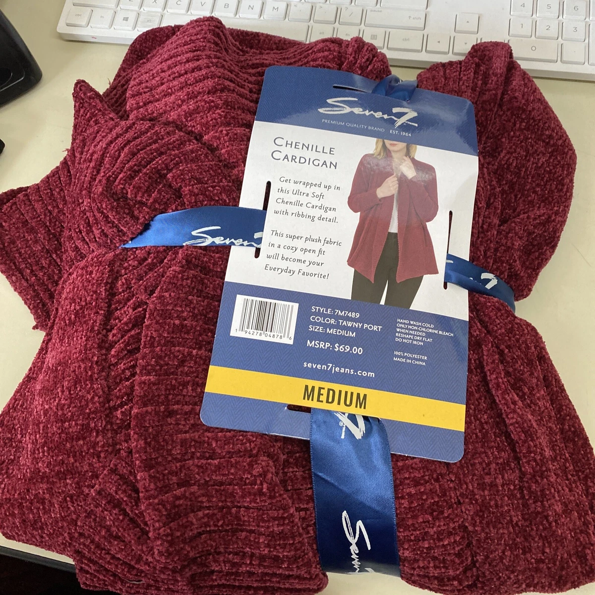 NWT Seven7 Chenille Cardigan Women s Tawny Port MEDIUM eBay