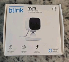 Blink Mini Compact indoor plug-in smart security camera 1080p HD, New