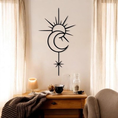 Metal Sun and Moon Wall Art, Celestial Metal Wall Decor, Spiritual Wall Hanging