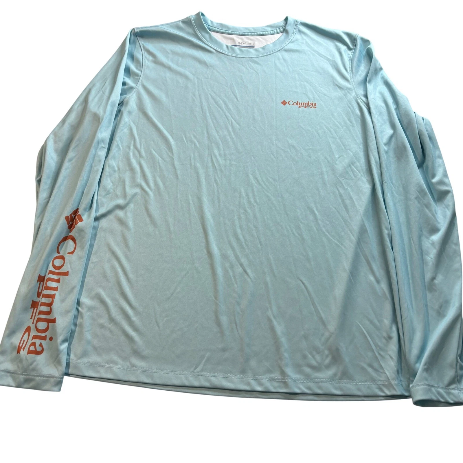 Columbia PFG Mens XL Blue Long Sleeve Fishing Shirt Tropical Sunset Graphic