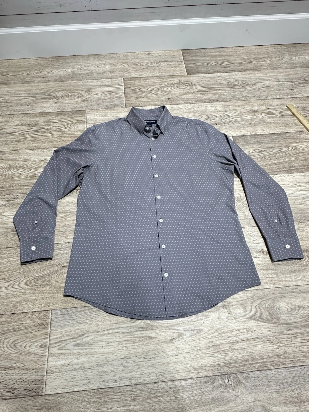 MIZZEN + MAIN LEEWARD dress shirt Grey Floral Dot Print M Classic Fit Retail$138