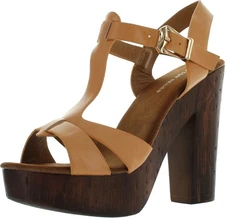 Top Moda Womens Pony-9 T-Strap Faux Wooden Platform Chunky Heel Sandals