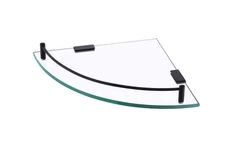 14 in  W x 10 in D Wall Mount Bathroom Corner Triangle Glass Shelf, Matte Black