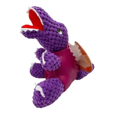 New T-Rex Purple Plush Dinosaur 8" Dog Chew Toy Hard Rubber Body w/ Treat Slot