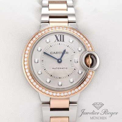 Cartier Ballon Bleu 33 mm Edelstahl Rosegold 750 Diamanten 2018 WE902077