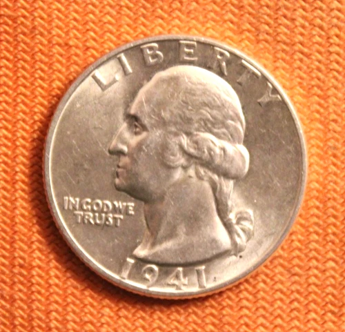 Unc 1941 Washington Silver Quarter, 25C, 90%