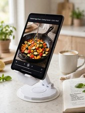 Phone Tablet Stand for Desk 360 Rotating Adjustable Height Holder White